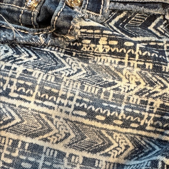 Signature Blue Jean Shorts with Aztec print - Picture 2 of 11